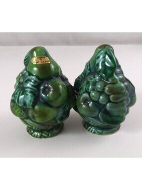 Vintage Inarco Green Mist Fruit Basket 3.75" Salt & Pepper Shakers